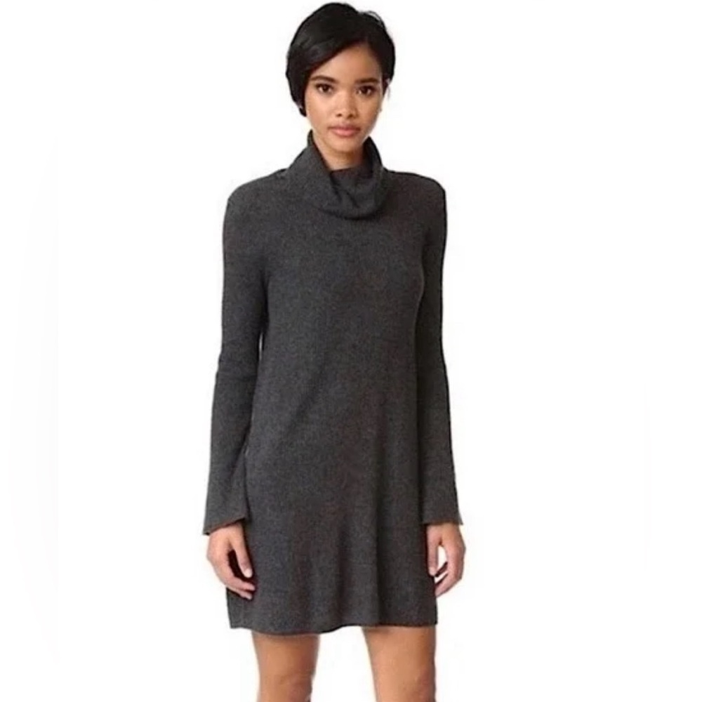 Madewell Grey Knitted Ribbed Bell-sleeve Turtleneck Long Sleeve Sweater Dress S